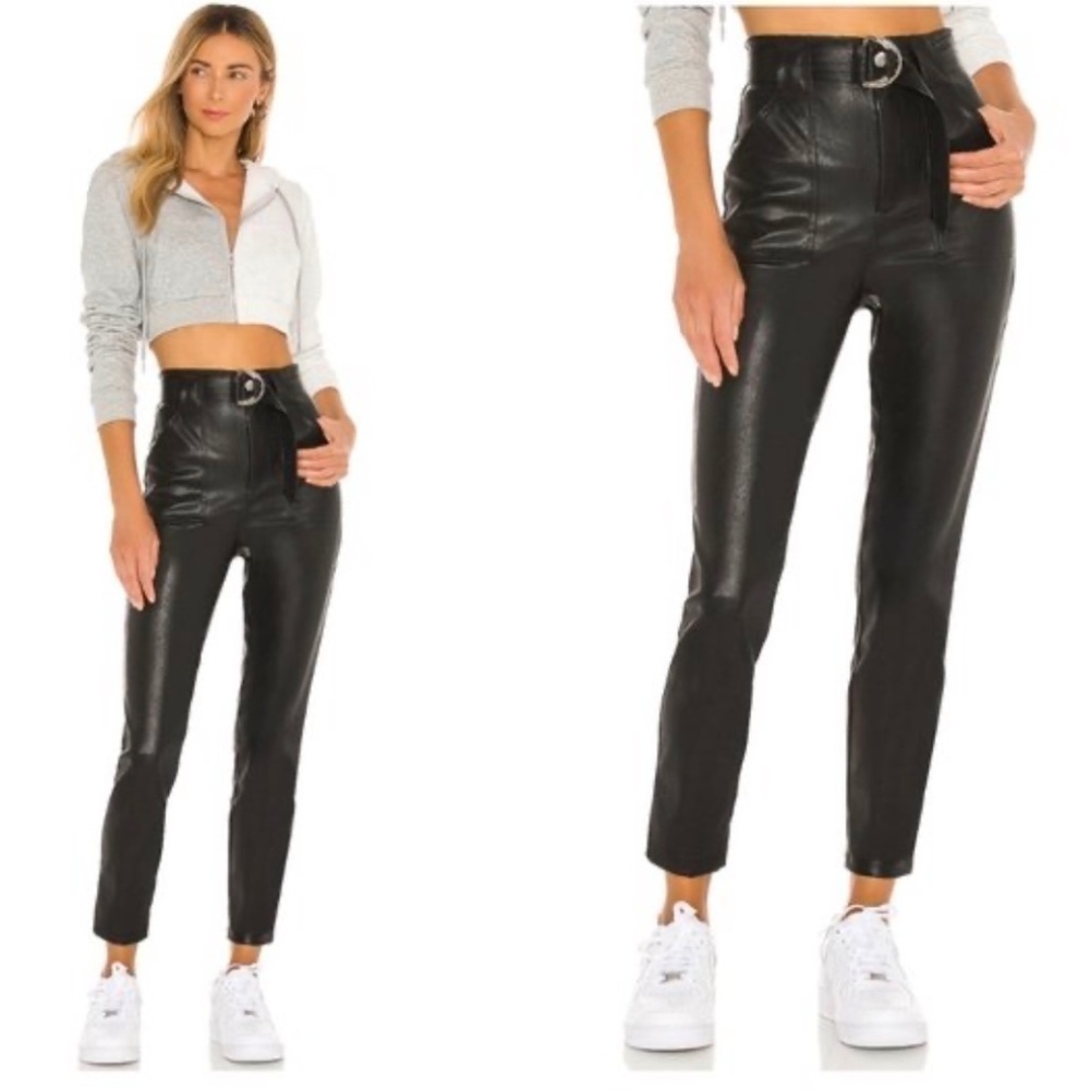 REVOLVE Superdown Chanice Buckle High Rise Faux Leather Pants Black Size Medium